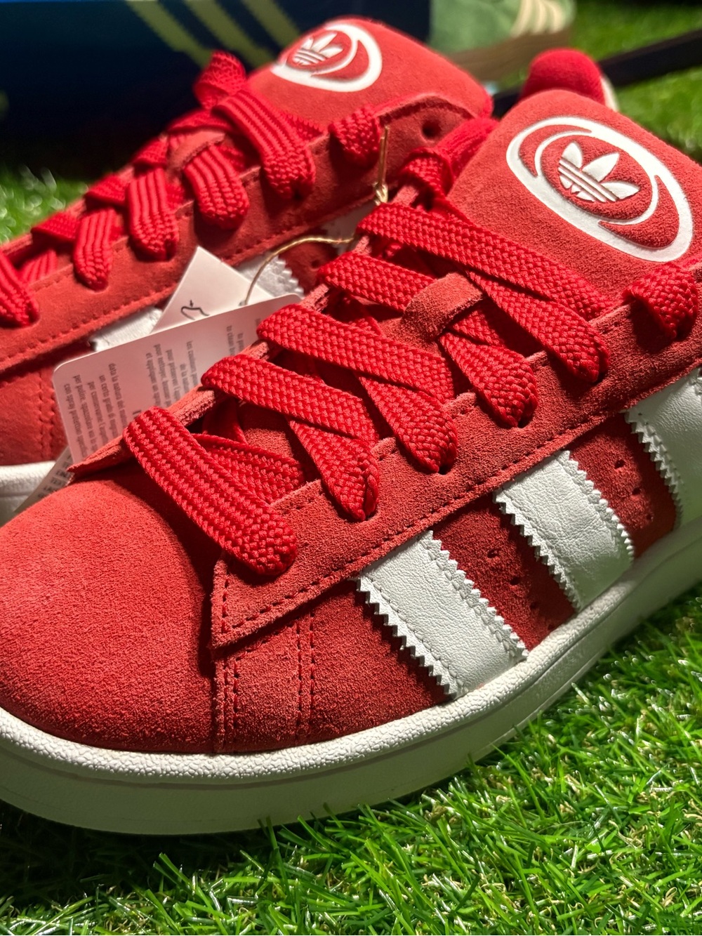 adidas Campus Red Suede w/ White Stripes mens 7, women’s 8.